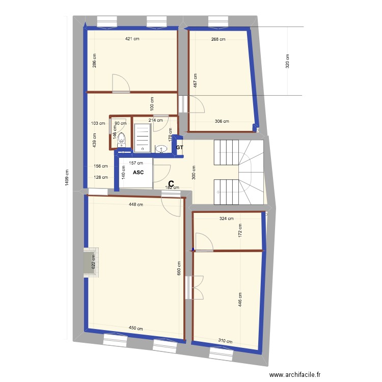 PROJET    2° ETAGE  placo. Plan de 5 pièces et 106 m2