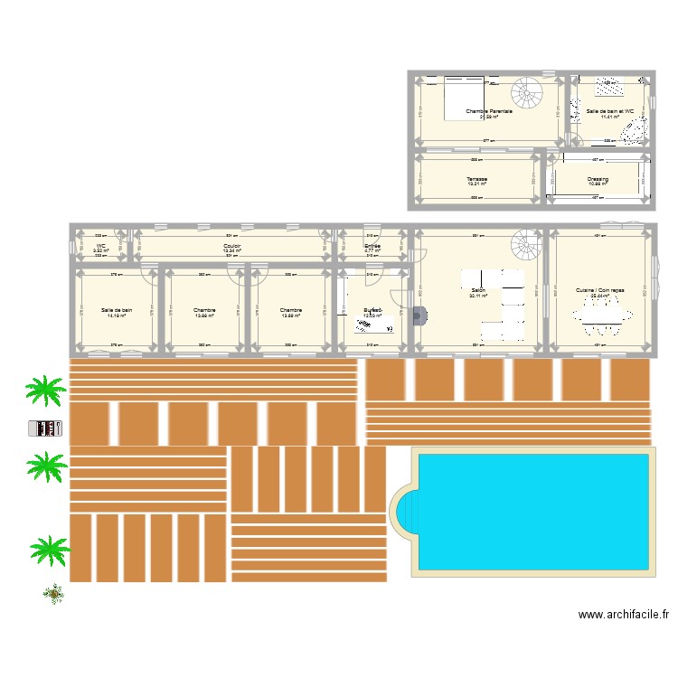 Plan villa 3 ch et bureau 1 étage. Plan de 0 pièce et 0 m2