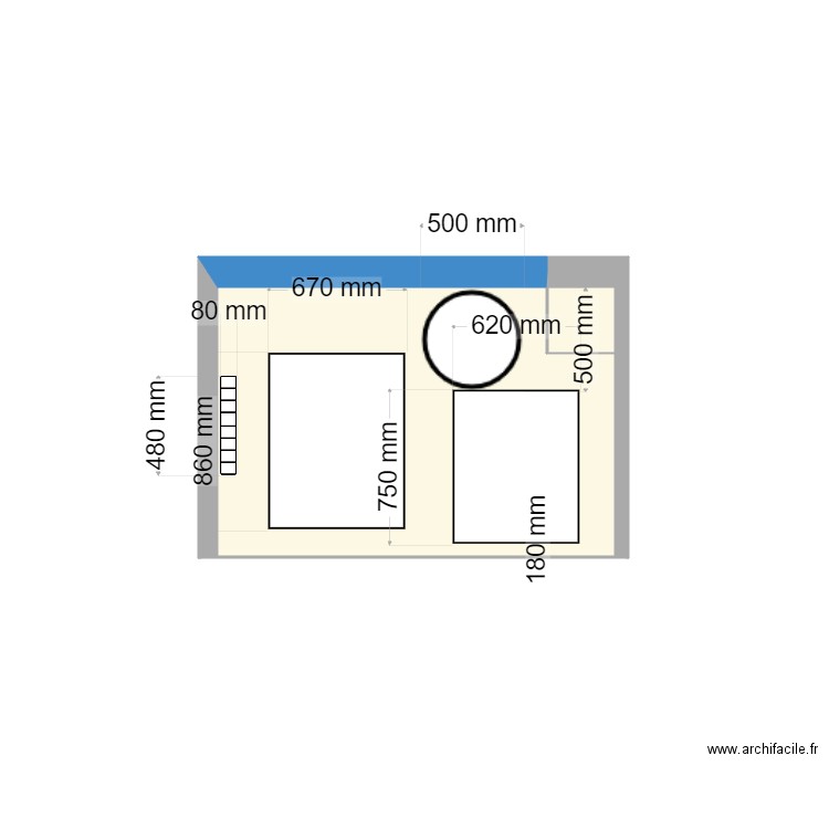 Coin chaudière 2. Plan de 2 pièces et 2 m2