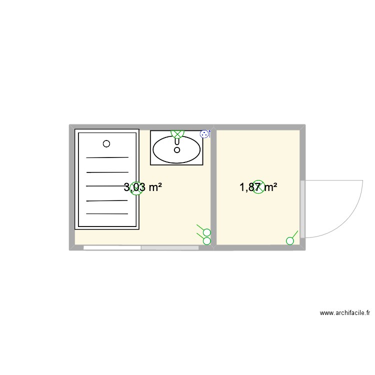 Salle de bain ciblle. Plan de 2 pièces et 5 m2