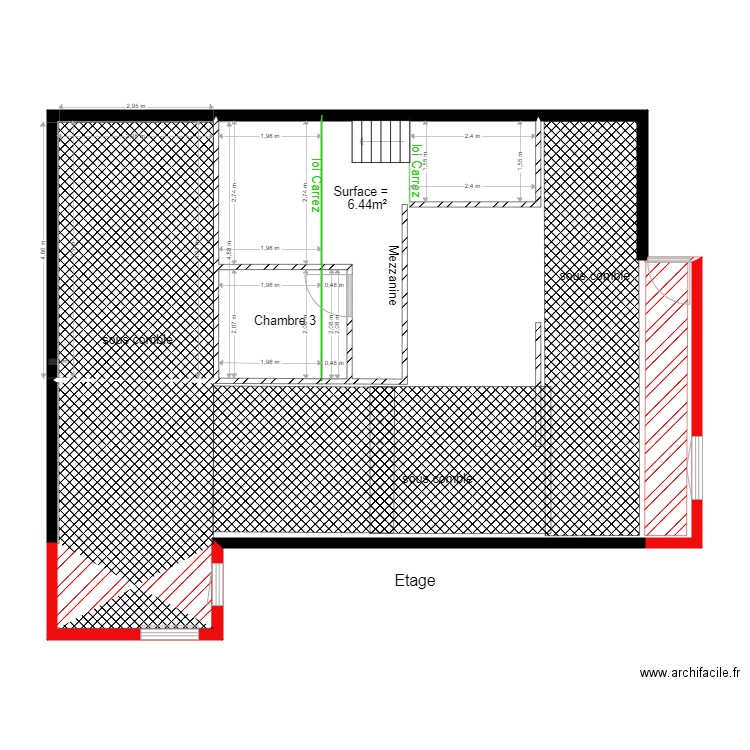 chalet 20 existant et projet  étage. Plan de 5 pièces et 14 m2