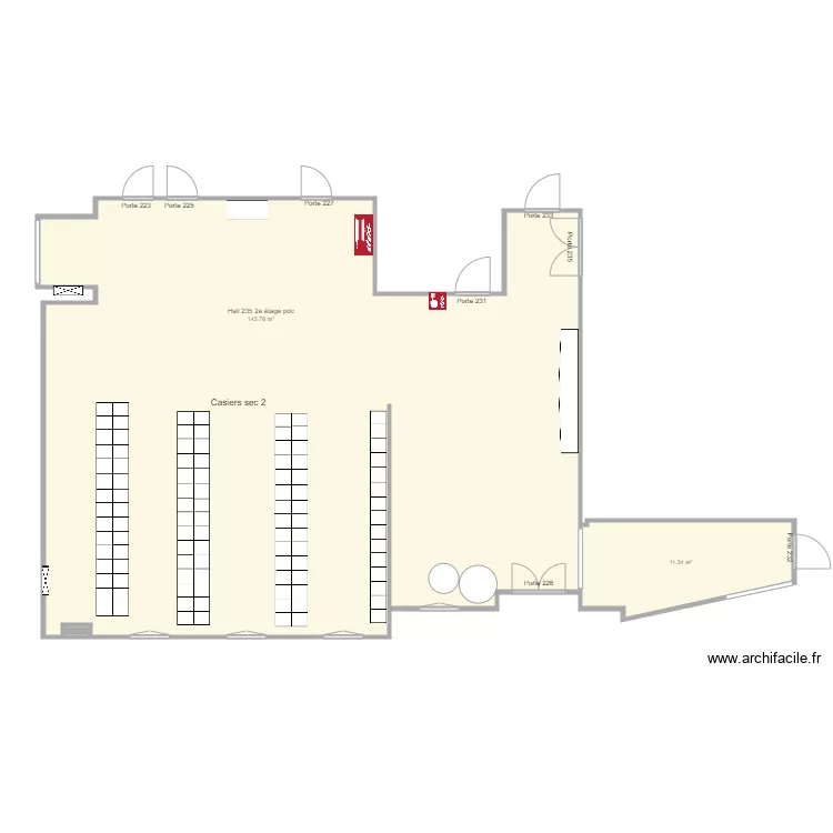 Hall 235  2e &eacute;tage pdc . Plan de 