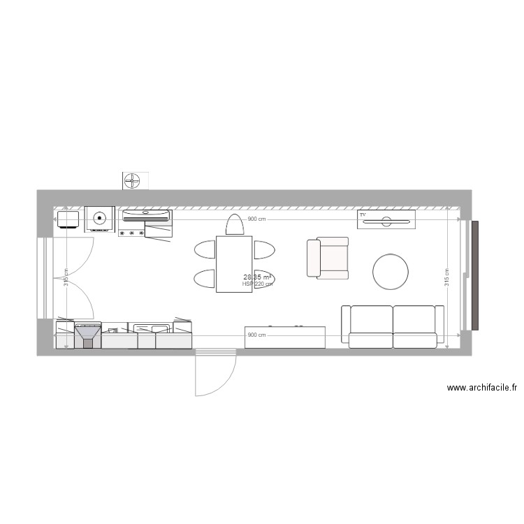 Cahors sous-sol 2. Plan de 1 pièce et 28 m2