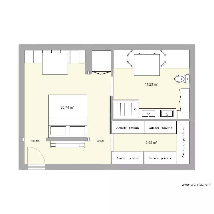 Suite combles. Plan de 