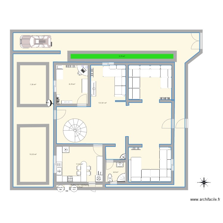 Aitmouh. Plan de 8 pièces et 197 m2