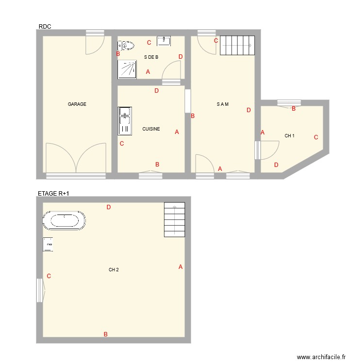 MAISON. Plan de 6 pièces et 87 m2