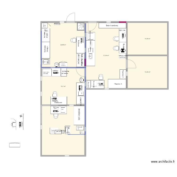 Labo FAE - grand. Plan de 6 pièces et 129 m2