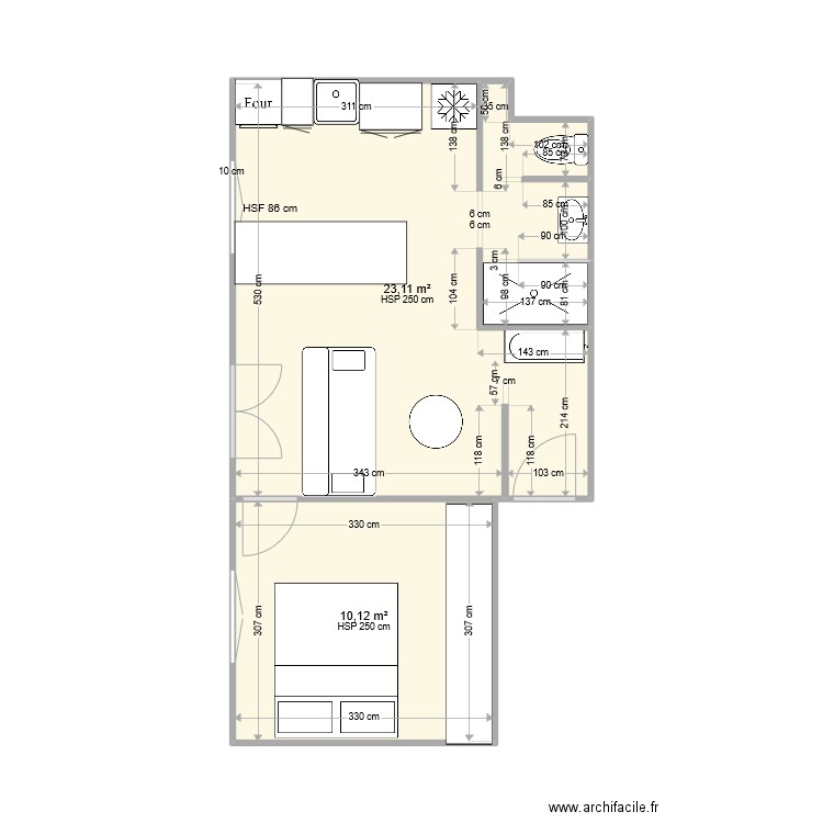 salle de bain modifiée plan fini. Plan de 2 pièces et 33 m2