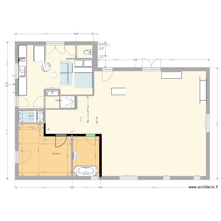                    Yvrac RDC PROJET 01 01 2023. Plan de 5 pièces et 123 m2