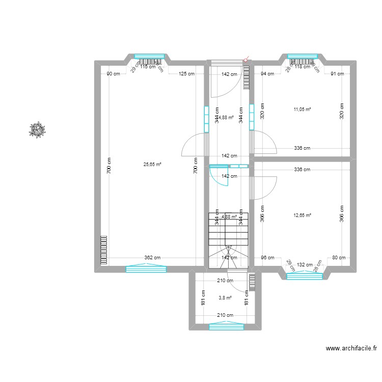 Plan actuel loperhet. Plan de 6 pièces et 63 m2