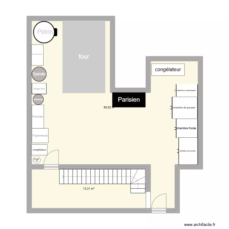 labo boulange. Plan de 2 pièces et 73 m²
