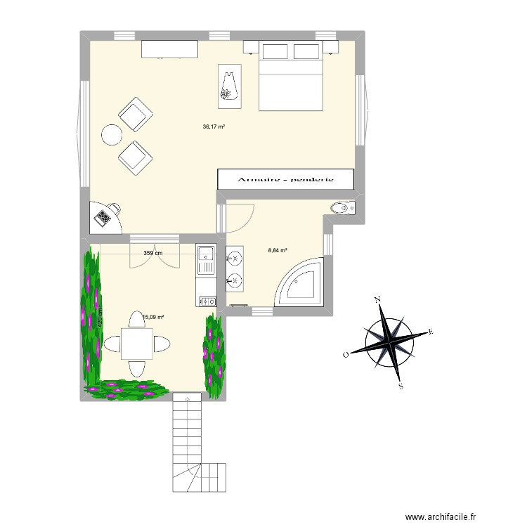 1er. Plan de 3 pièces et 60 m2