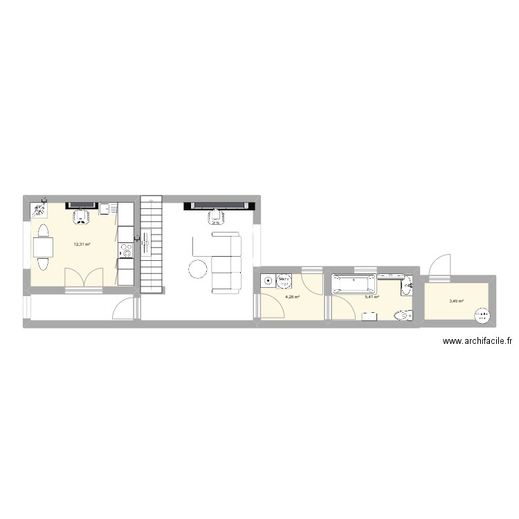 maison 48BIS. Plan de 4 pièces et 25 m2
