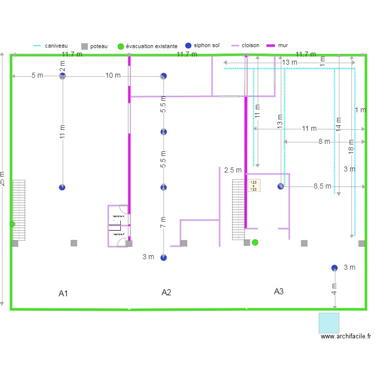 USINE rdc MàJ 20/07/2023. Plan de 15 pièces et 1734 m2