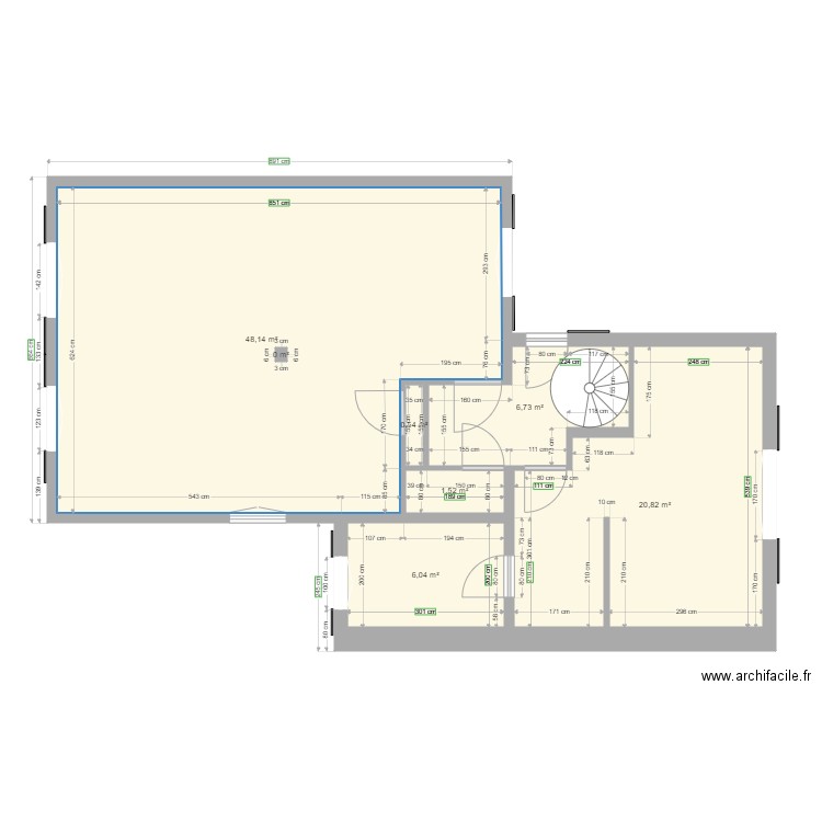 RDC projet. Plan de 7 pièces et 84 m2