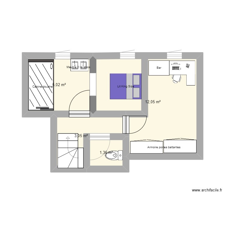 pascal 2em 2. Plan de 4 pièces et 21 m2