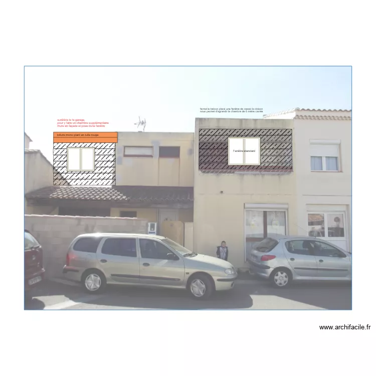 fa&ccedil;ade avec extension. Plan de 