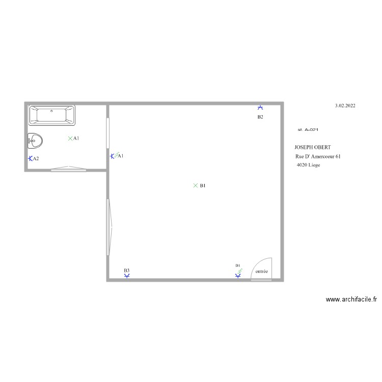 dom c021. Plan de 2 pièces et 51 m2