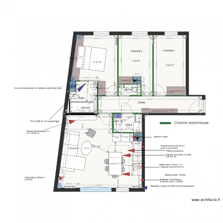 Plan projet agencement cuisine salon V3. Plan de 0 pièce et 0 m2