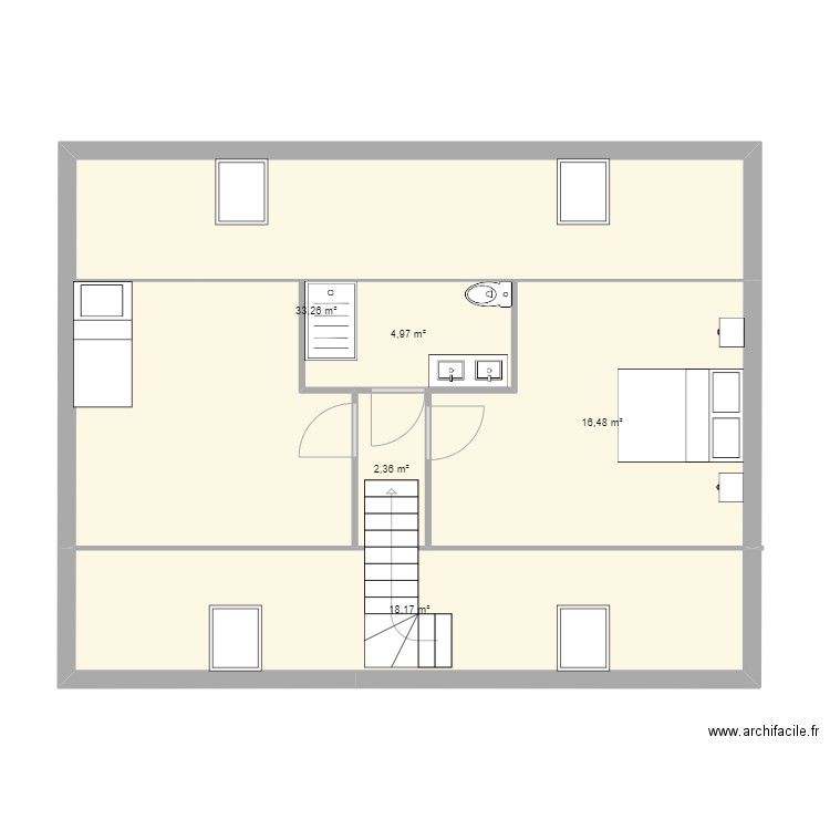 étage . Plan de 5 pièces et 75 m2