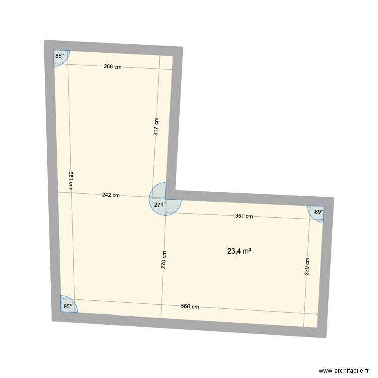 Terasse dalle. Plan de 1 pièce et 23 m2