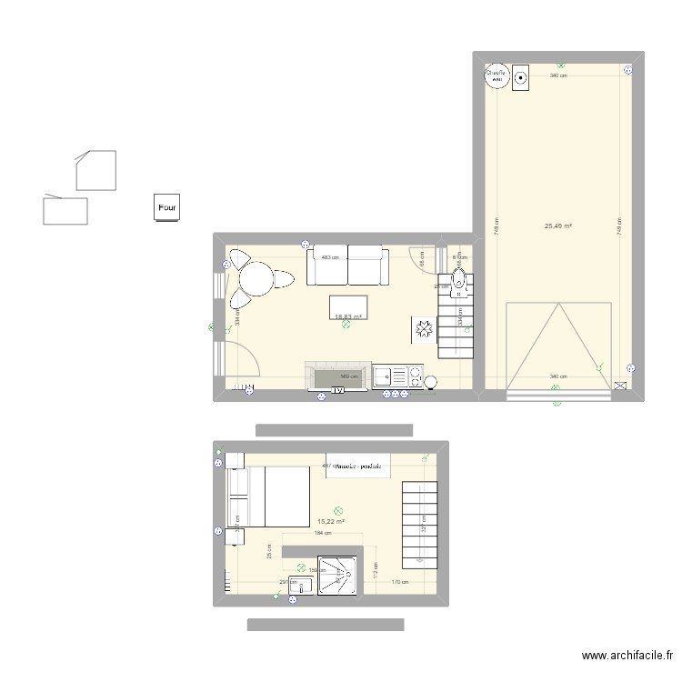 corsaires. Plan de 3 pièces et 60 m2