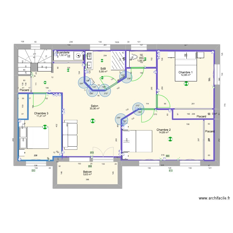 Etage (2). Plan de 14 pièces et 88 m2