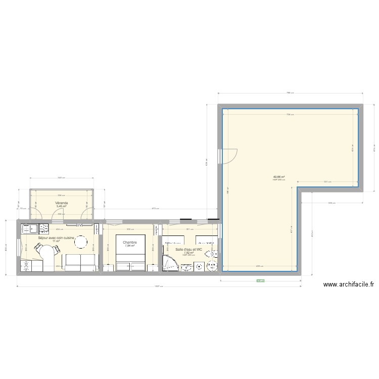 bel oeil plan avec extension 5. Plan de 5 pièces et 82 m2