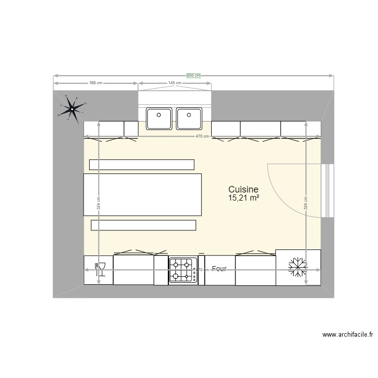 Cuisine Maison Presbytère. Plan de 1 pièce et 15 m2