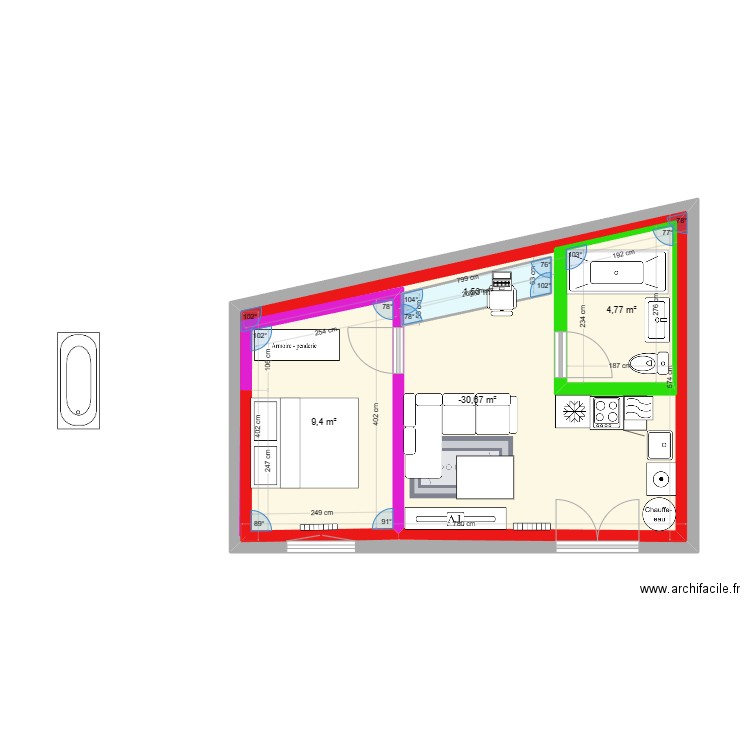 Nouzarède cabane 4. Plan de 4 pièces et 54 m2