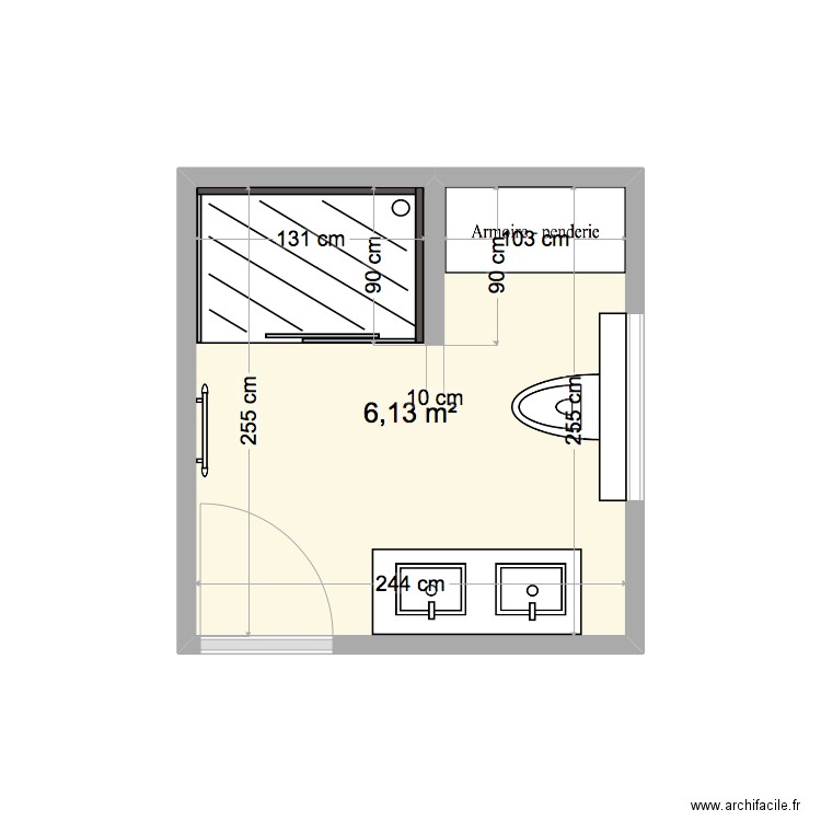 Sdb perso. Plan de 1 pièce et 6 m2