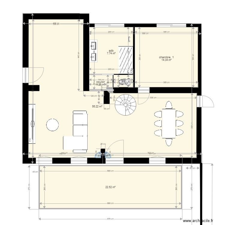 plan interieur apres travaux avec meubles. Plan de 0 pièce et 0 m2