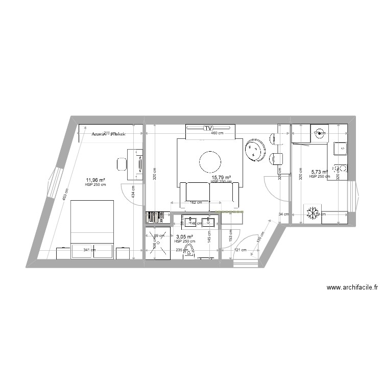 plan architectural neria 3. Plan de 4 pièces et 37 m2
