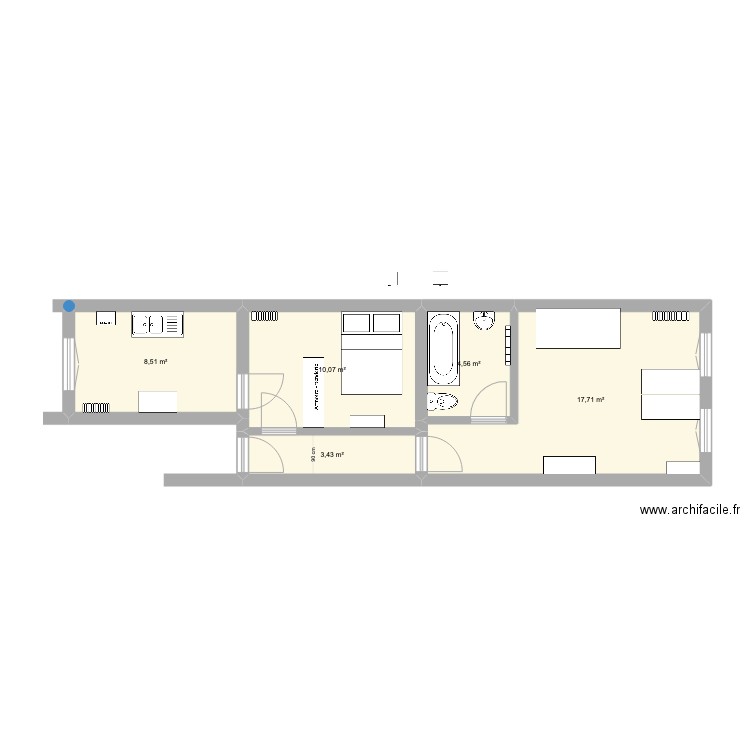 montlucon. Plan de 5 pièces et 44 m2