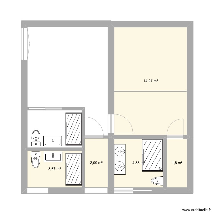 bas cham michel gabriel. Plan de 5 pièces et 26 m2