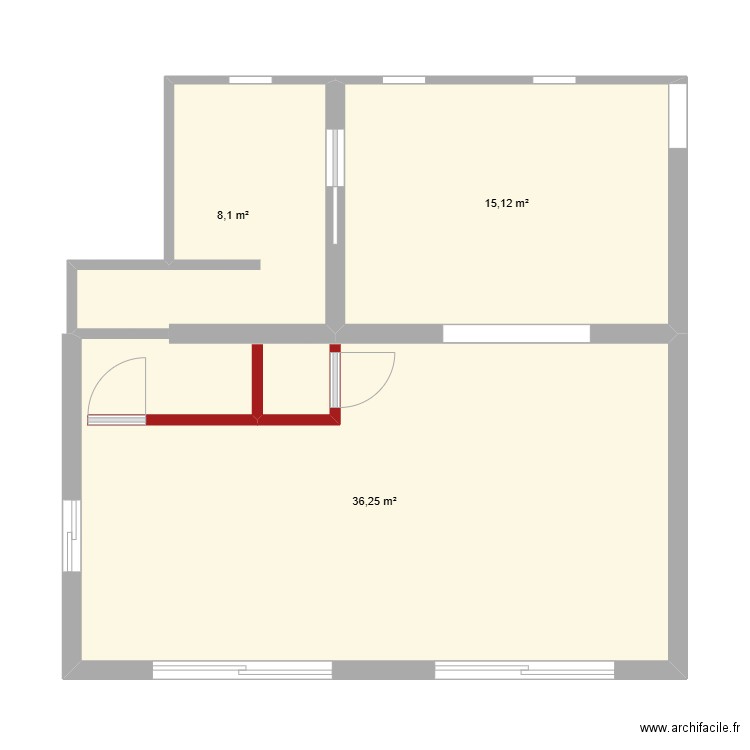 Loge. Plan de 3 pièces et 59 m2