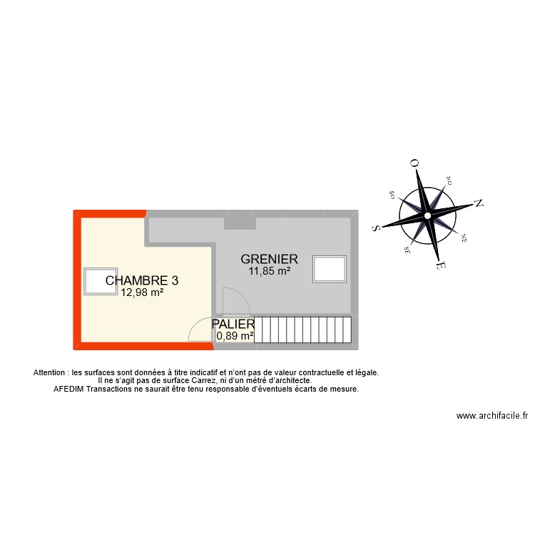 BI 6625 ETAGE 2. Plan de 6 pièces et 29 m2