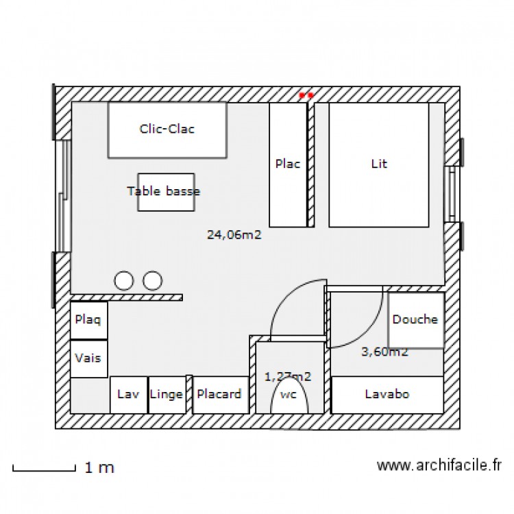 2 pieces - 30 m². Plan de 0 pièce et 0 m2