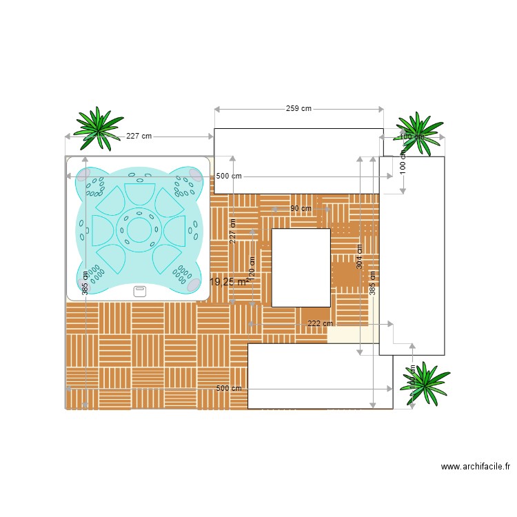 Jacuzzi. Plan de 1 pièce et 19 m2