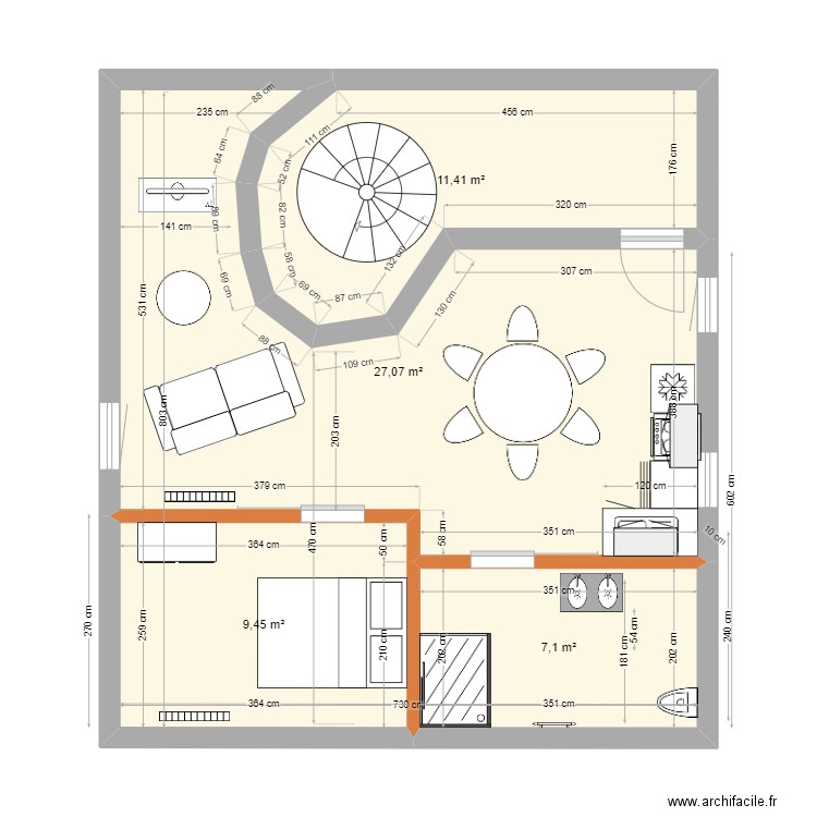 airbnb VF. Plan de 4 pièces et 55 m2