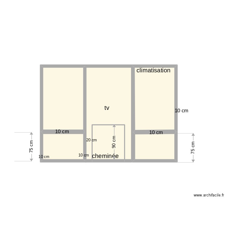 cheminee. Plan de 6 pièces et 8 m2