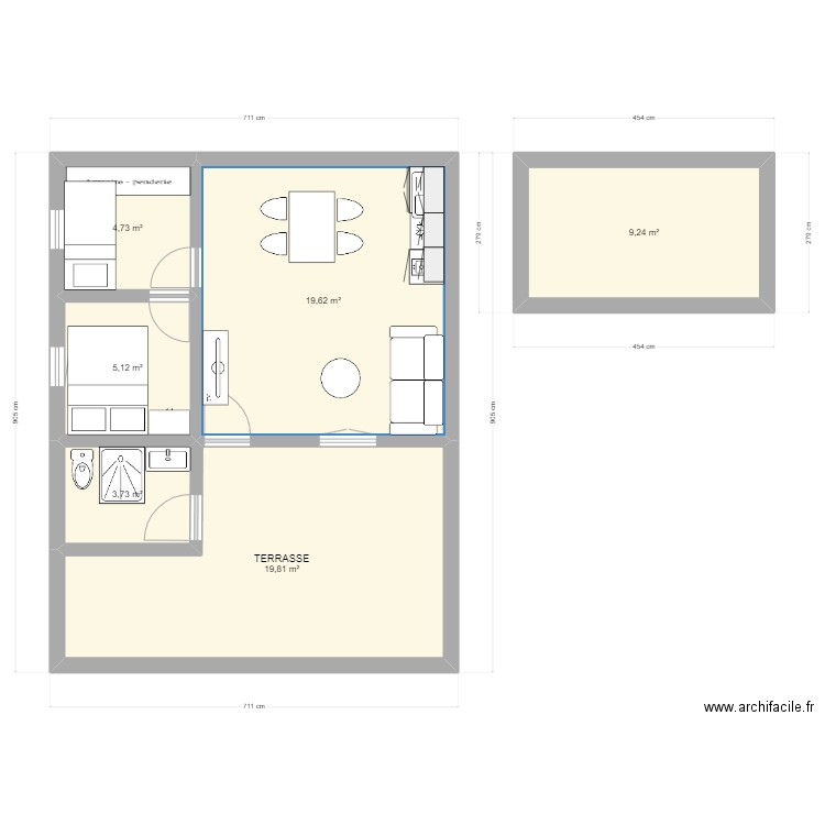 chalet. Plan de 6 pièces et 62 m2