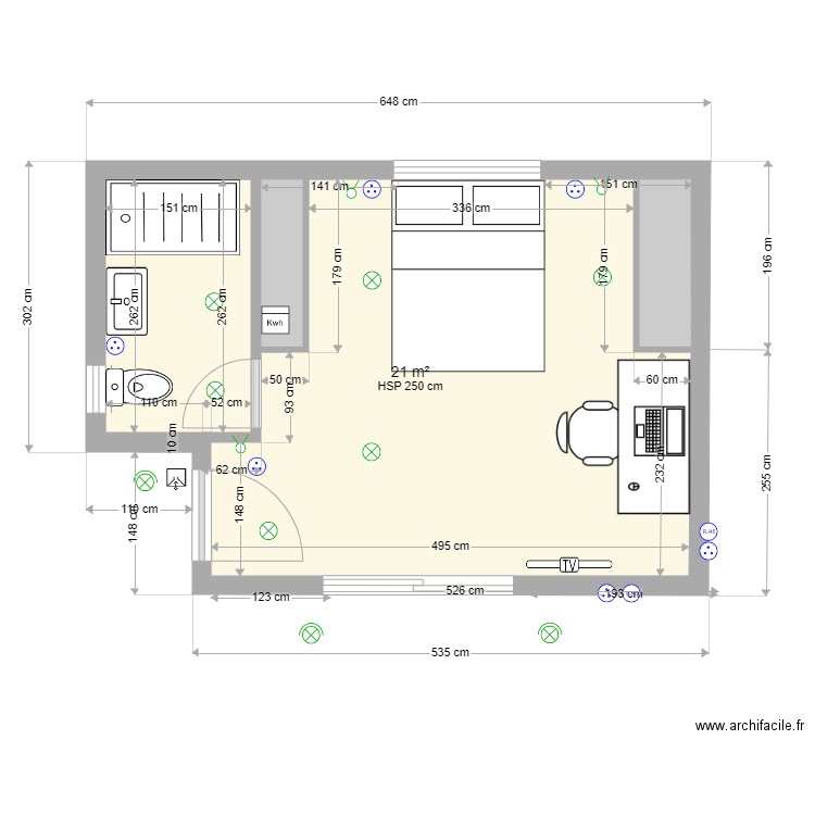 ETAGE EXISTANT. Plan de 3 pièces et 23 m2