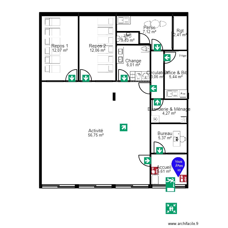 94C97B projet_2_Evac UrM. Plan de 12 pièces et 121 m2