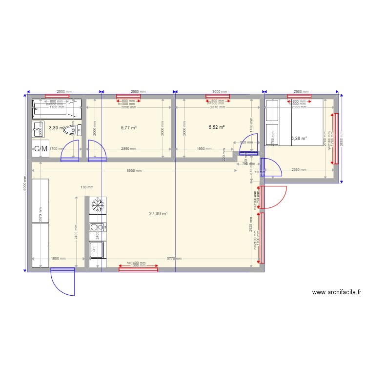 Максим Завидово. Plan de 5 pièces et 48 m2