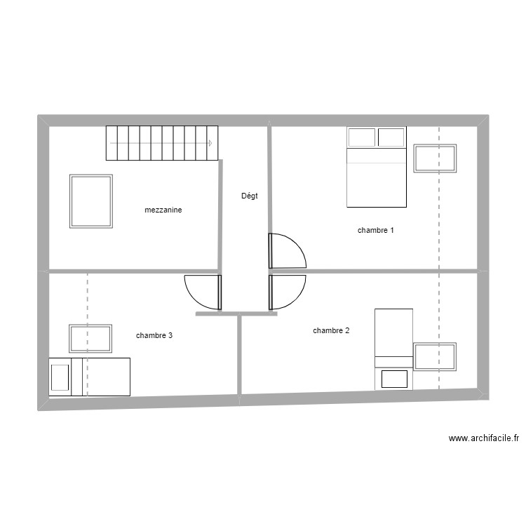 T4 4 CALAIS étage pointillés. Plan de 4 pièces et 61 m2