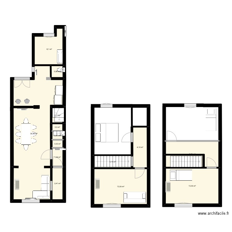 262. Plan de 14 pièces et 93 m2