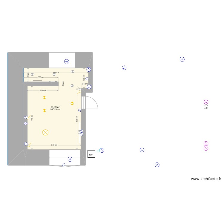 RDC. Plan de 1 pièce et 19 m2