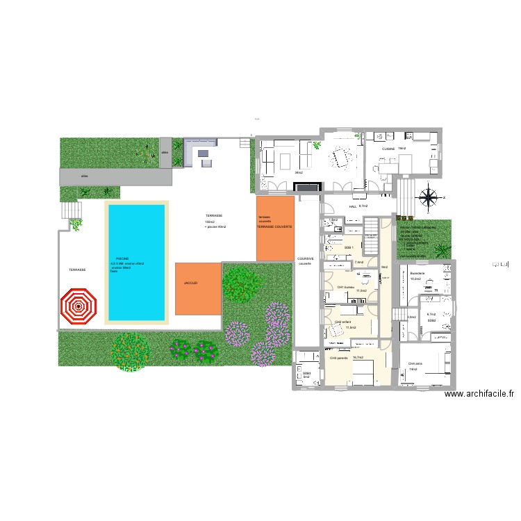 MONTFERRIER piscine. Plan de 6 pièces et 62 m2