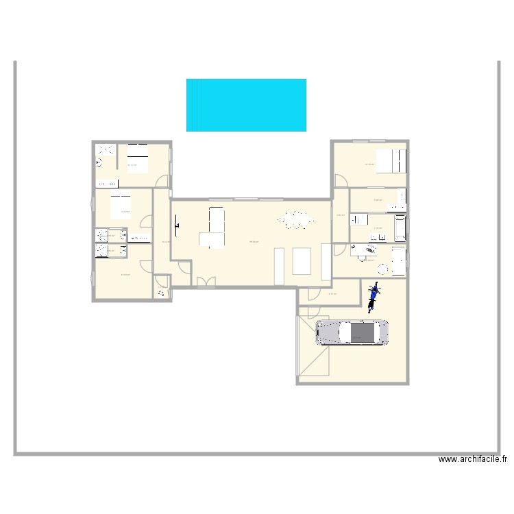 PLAN L. Plan de 15 pièces et 200 m2